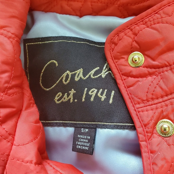 Coach Women's Red Quilted Gold Snap-Button Jacket - Small - Picture 2 of 10